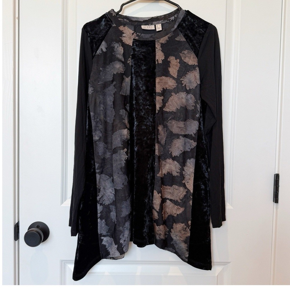 Logo Lori Goldstein Velvet Burnout Tunic Top Small Dark Romantic Fall Stretch